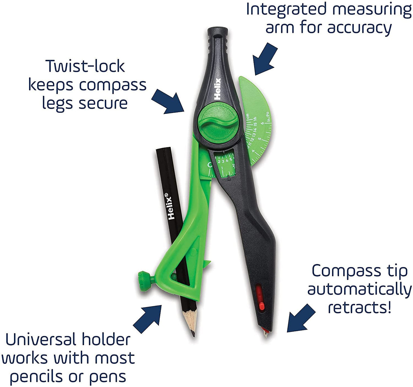 Helix Geometry Tool Set – Locking Compass, Protractor, and 360° Angle & Circle Maker with Integrated Templates – Precision Drawing & Measuring Kit for Students and Professionals