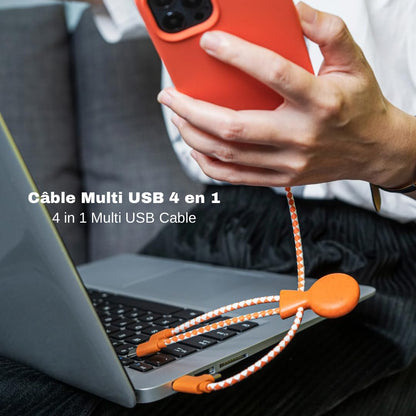 Xoopar Multi USB Cable 4 in 1 - Universal Charger Made from Recycled Plastic - USB, USB-C, Lighting, Micro USB Ports - Compatible with All Smartphones Mr Bio White Octopus