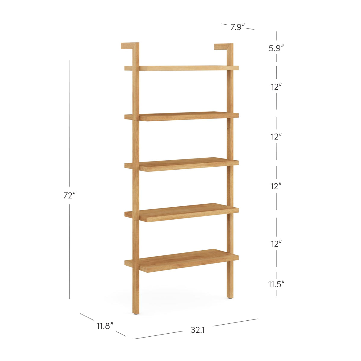 Nathan James Beacon Bohemian 5 Tier Bookshelf, Wall Mounted Bookcase, Solid Wood Bookshelf in Warm Pine