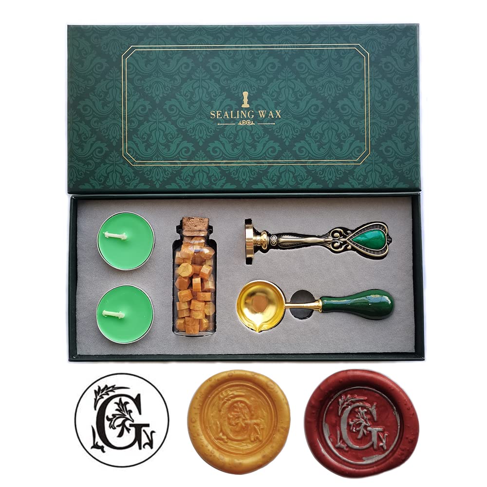 YOSENLING Fancy Letters G Wax Seal Stamp Set - European Style Personalized Wax Seal Stamp Kit Gift Box Set for Letter Cards Invitations