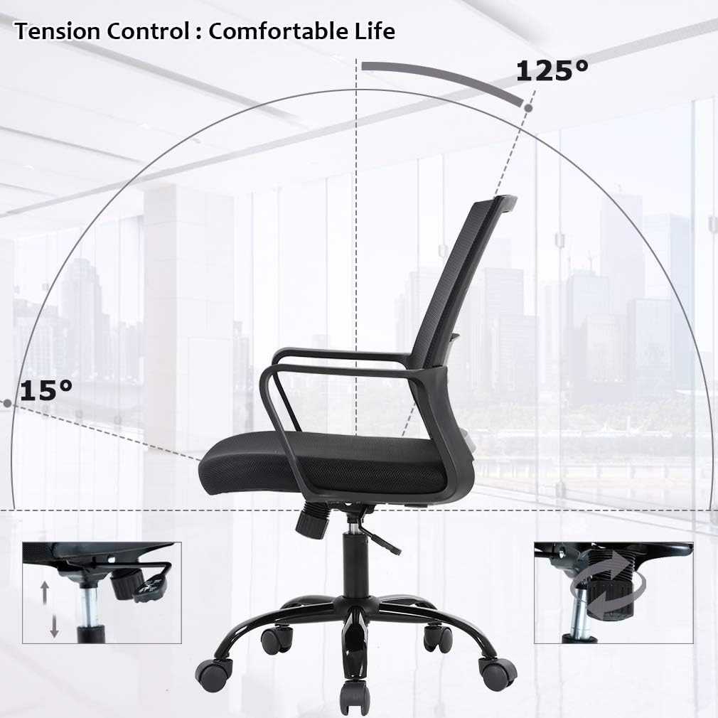 Home Office Chair Ergonomic Desk Chair, Swivel Rolling Computer Chair with Lumbar Support, Adjustable Stool (Black)