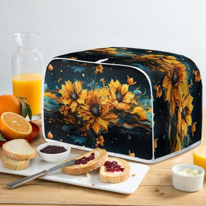Plus Size 4 Slice Toaster Cover Splash Oil Painting Sunflower, Dust Protection for Microwave Oven (16x16") 2PCS