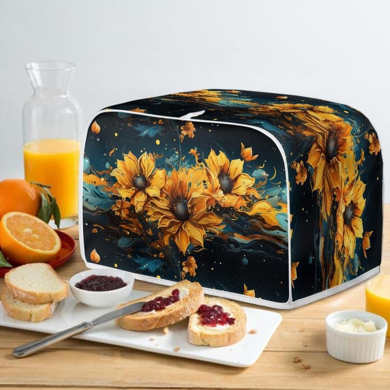 2 Slice Toaster Cover, Splash Oil Painting Sunflower, Plus Size Dust Cover (14x14") 2PCS