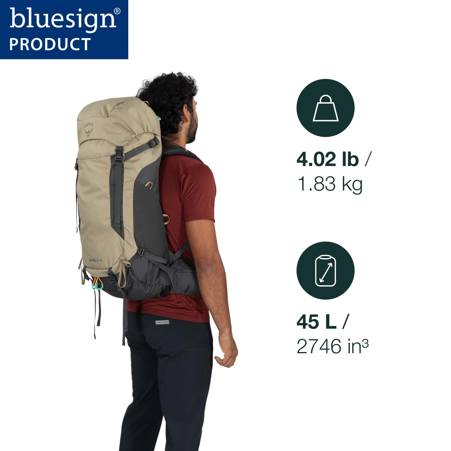 Osprey Kestrel LT 45L Men's Backpacking Backpack - Lightweight Hiking & Camping Bag with Waterproof Raincover, Moss Green