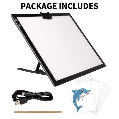 A3 Tracing Light Box, iVAOOZE A3 LED Light Pad with 3 Colors Mode Stepless Dimmable and 6 Levels of Brightness Light Copy Pad, Wireless Rechargeable Led Light Board for Diamond Painting Sketching