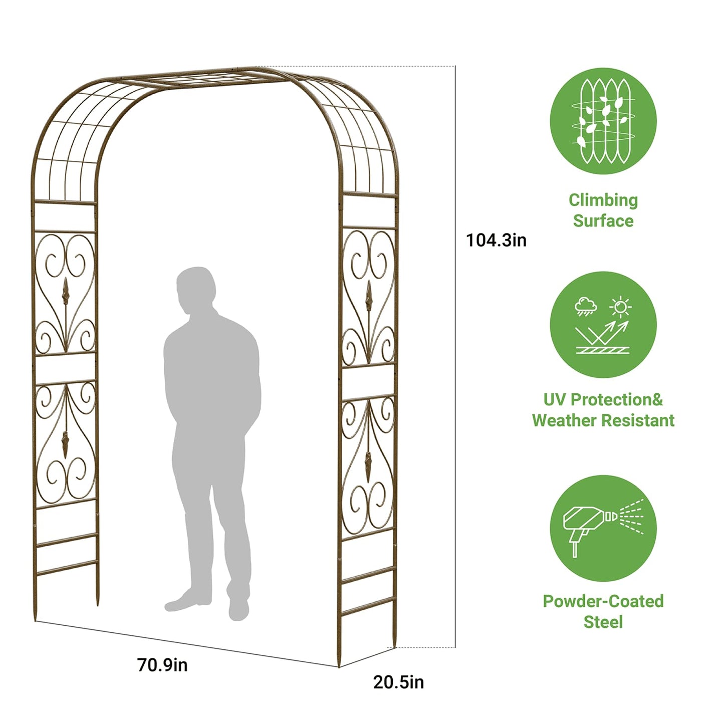 Meyrines Metal Garden Arbor, 104.3” Tall Wrought Iron Archway for Climbing Plants & Flowers, British-Style Garden Trellis(Silver, Flat-Top)