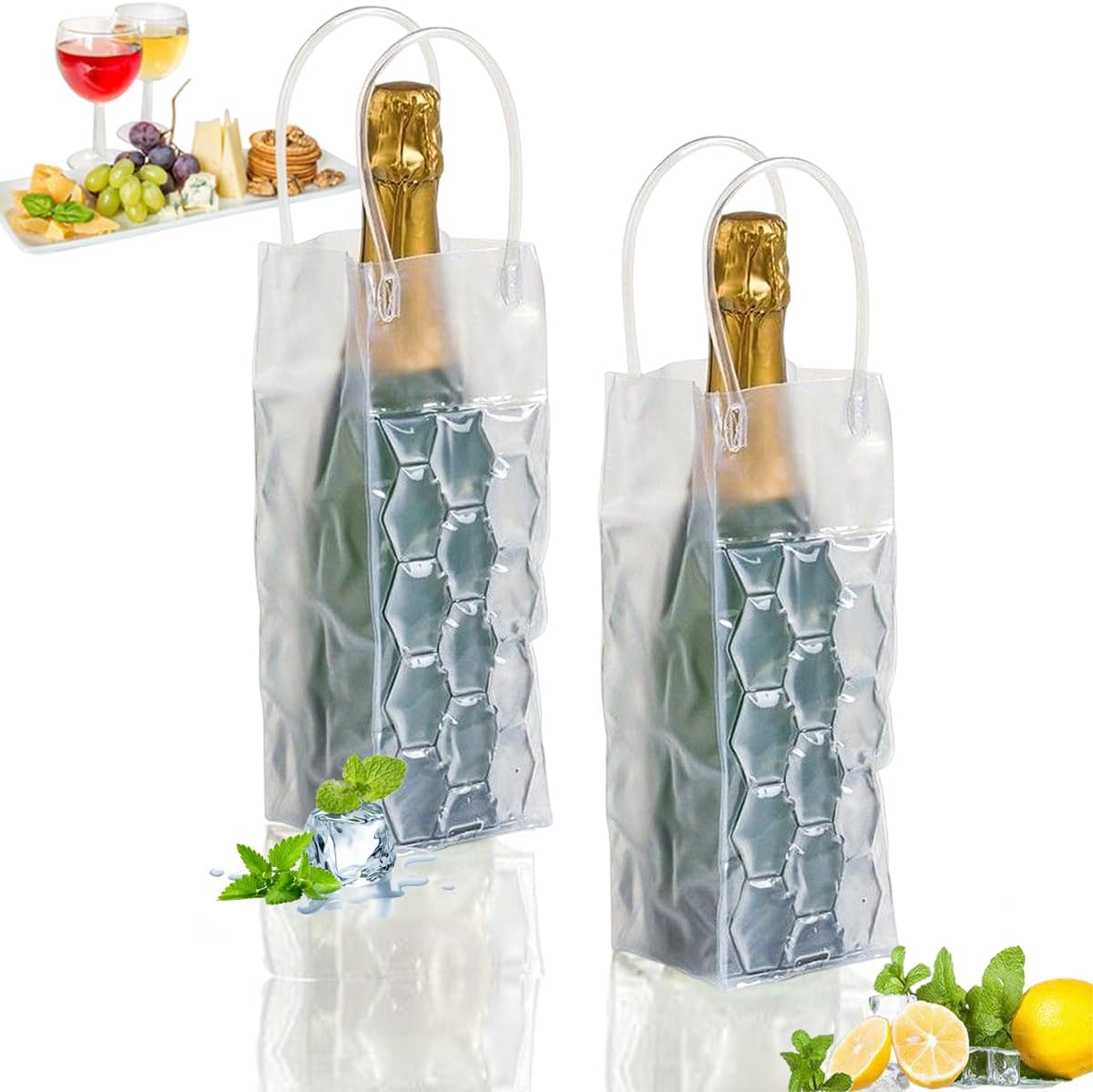 Wine Cooler Sleeve with Protector - Instant Cooling for Red, White, Champagne, or Sparkling Wine (2 pcs)