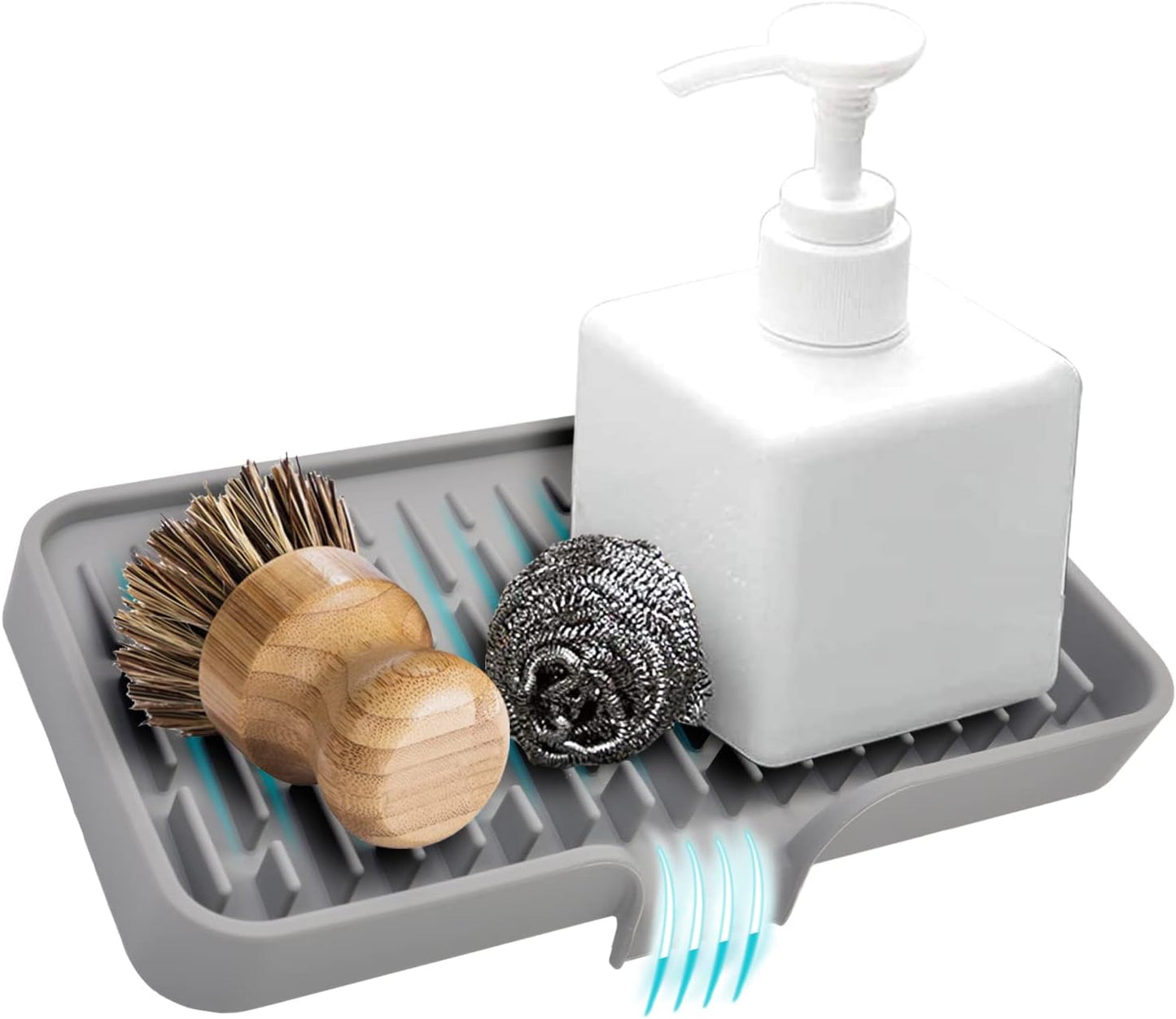 Large Silicone Sponge Holder - Multi-Purpose Self Draining Dish Soap Tray for Kitchen Sink, Waterproof Caddy Organizer