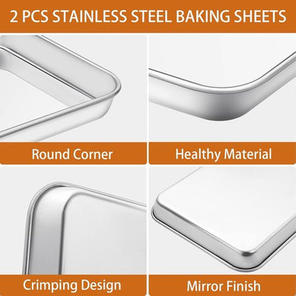 Deedro Baking Sheet Set - Stainless Steel Cookie Pan with Silicone Mats | 4-Piece, Non-Toxic, Easy Clean