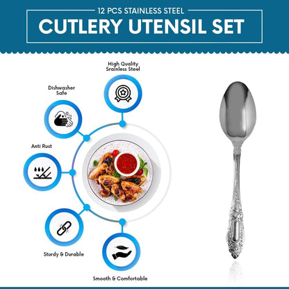 Stainless Steel Dinner Spoons, Table Spoons Flatware Set of 12
