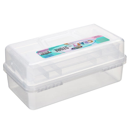 RoseArt Multi-Layer Plastic Dividing Craft Storage Box - Portable Handled Art Supply Organizer, Utility, Tool, Medicine, Craft Box Clear - Made in U.S.A
