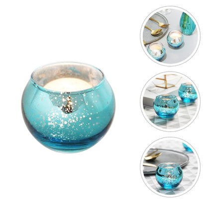 Wakauto 12pcs Blue Patterned Glass Candle Holders Votive Candle Cups Decorative Candleholders for Indoor and Hospitality Table Centerpiece Décor