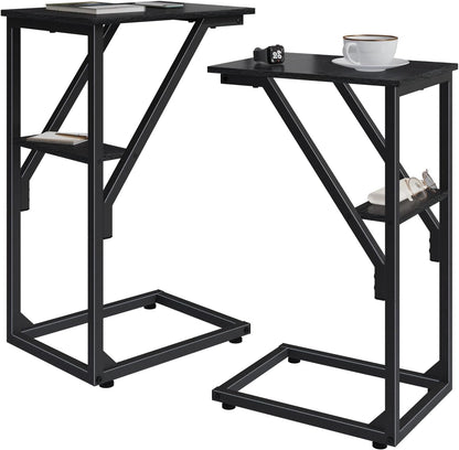 NEFROM Set 2, ET-D-BK2 C-Shaped End Tables, Sofa TV Trays of Small Couch Side Table for Living Room, Bedroom, Bedside