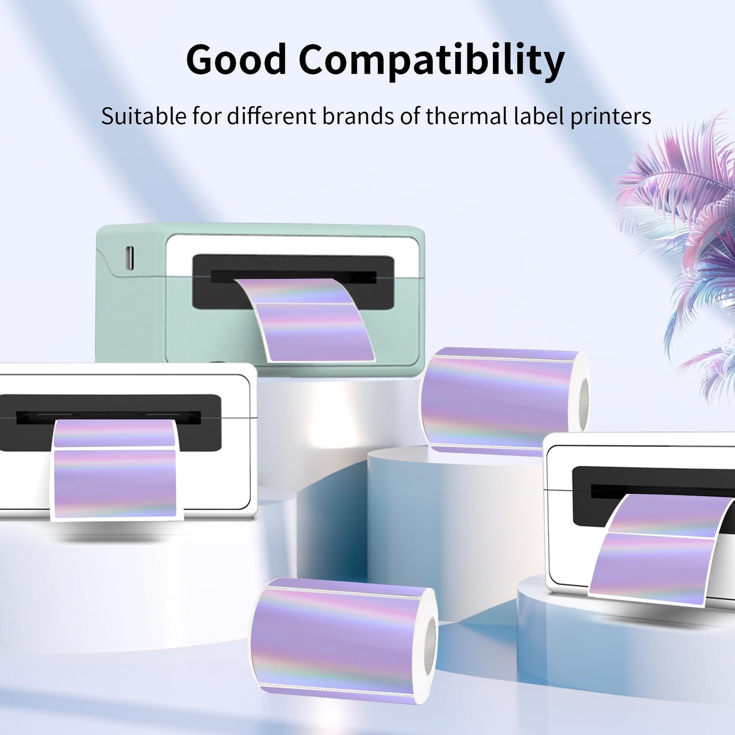 YEGAWEN 3x2 Inch Holographic Thermal Labels, Purple Thermal Sticker Labels, Rainbow Glitter Thermal Stickers for Price, Barcode, Mailing, Name, DIY Custom Logo Design, 200 Sheets/1 Roll