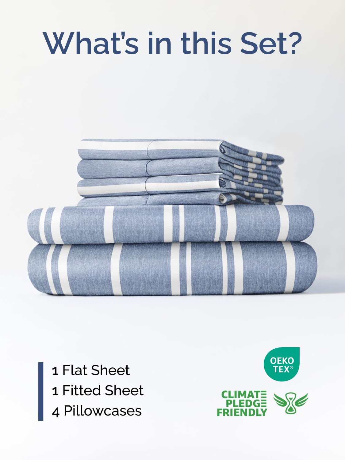 Skiennix Extra Deep Cal King Sheet Set | 6-Piece Breathable Cooling Bedding - Soft, Wrinkle-Free, Blue Stripes