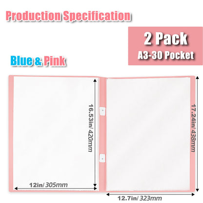 MUFEKUM 2 Pack A3 Storage Book for Diamond Painting, Handheld Diamond Art Portfolio Folder with 30 Pocket, Diamond Art Storage Book for 12”x16” Diamond Painting Photo Picture