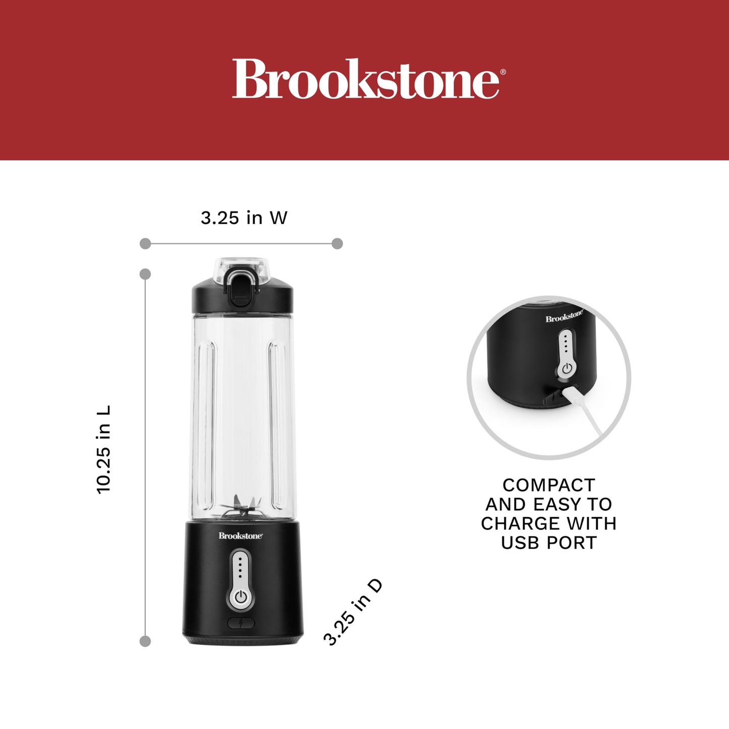 Brookstone 500mL Compact Portable Blender with Additional Lid for On-the-Go Convenience - Personal Blender Perfect for Shakes, Smoothies, Food Prep, and Frozen Blending, BPA-Free (White)