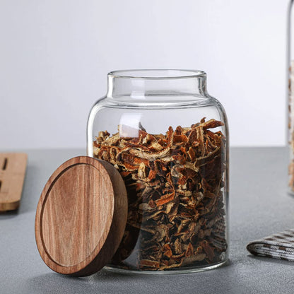 WINAKUI Large Glass Jars with Airtight Wooden Lid, Food Storage Glass Canister, Clear Cereal Storage Container for Flour, Sugar, Coffee Beans, Snack (67 FL OZ (2000ml))