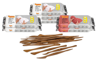 Jovi - Complete Air Dry Clay Set - 5 White and 2 Terracotta 1.1 lb Bars + 20 Sculpting Tools - Plastic Container - Easy to Store and Carry - Pottery Supplies