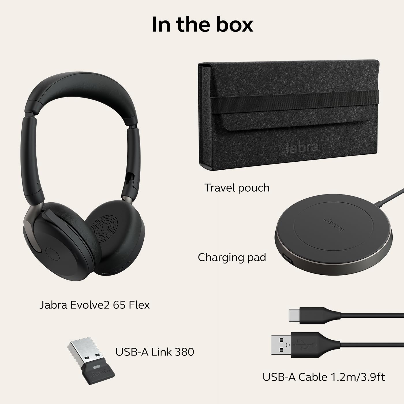 Jabra Evolve2 65 Flex Stereo Headset with Bluetooth, Wireless Charging Pad - Noise-Cancelling ClearVoice Technology & Hybrid Active Noise Cancellation - Certified for Microsoft Teams - Black
