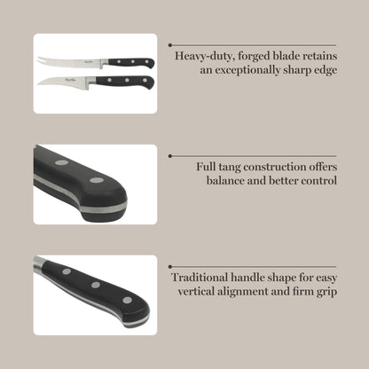 Martha Stewart Carverton 2 Piece Set 5" Tomato Knife and 3" Bird's Beak Knife Set, High Carbon Stainless Steel Kitchen Knives w/Black Triple Riveted Handle