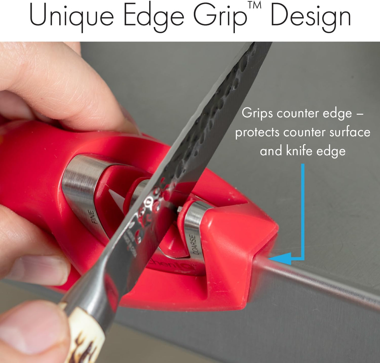 50883 Edge Grip 2-Stage Knife Sharpener - Red, Coarse & Fine Sharpeners, Compact, Non-Slip Base