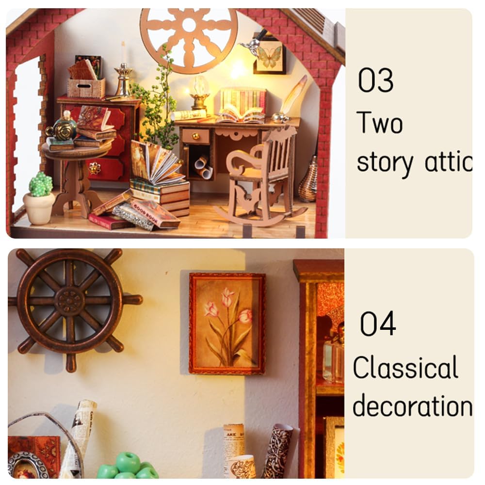 DIY Book Nook Kit, Miniature Dollhouse Booknook Kit with Light, 3D Wooden Puzzle Bookend Bookshelf Decor for Adults, Library