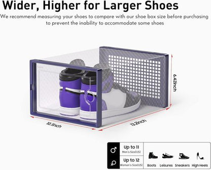 Kuject X-Large Shoe Storage Boxes - Clear Stackable Organizers, 12 Pack for Sneakers & Toys | Blue