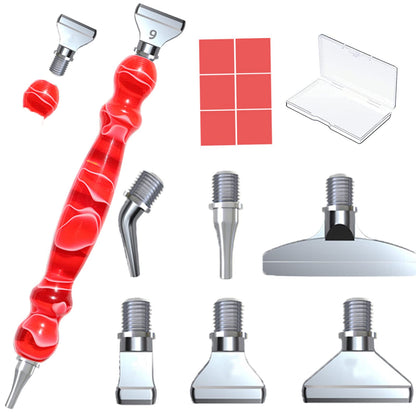 LIBIFUN 14pcs Metal Screw Thread Tips Diamond Painting Art Pen Accessories and Tools kit, a Diamond Resin Pen, 6 painting wax, 6 Metal Stainless Steel Tips, Supplies for DIY Craft, Comfort Grip (Red)