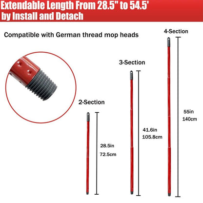 Mop Handle for Ocedar, Spin Mop Handle for O Cedar 4-Section 28.5-to-55inch Mop Replacement Stick Compatible with Ocedar Easy Wring Mop Refills Germany Screw Joint