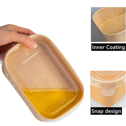 LyyGuanYoo 50 Pack Disposable Kraft Paper Bowls with Lids, 33 OZ Meal Prep Container, Microwave Freezer Safe Salad Bowls with Forks for Hot/Cold Food, Soup, Ice Cream, Takeout, Party Supplies