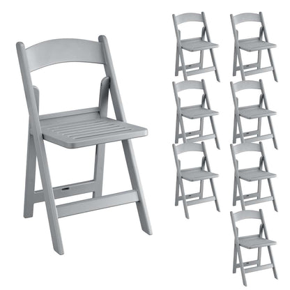 Zedfire Set of 8, Gray Resin Folding Chairs with Slatted Seat, Commercial Event Chairs, Foldable Chair for for Party, Wedding, Picnic, Indoor/Outdoor use
