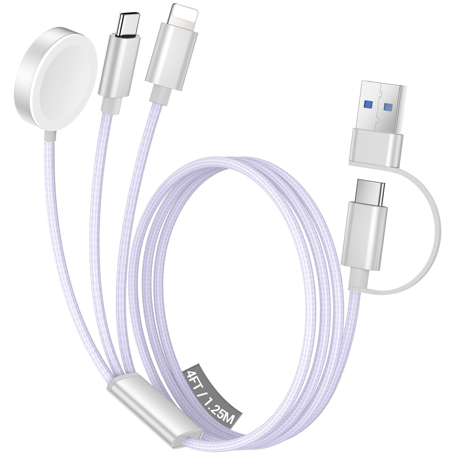Temdan for Travel Vacation Essentials,3 in 2 USB C Cable for Apple Watch Charger/iPhone 17 Charger/Lightning,Multi Charging Cable Cord,Camping Essentials,Designed for iWatch &iPhone 16-12-5FT Purple