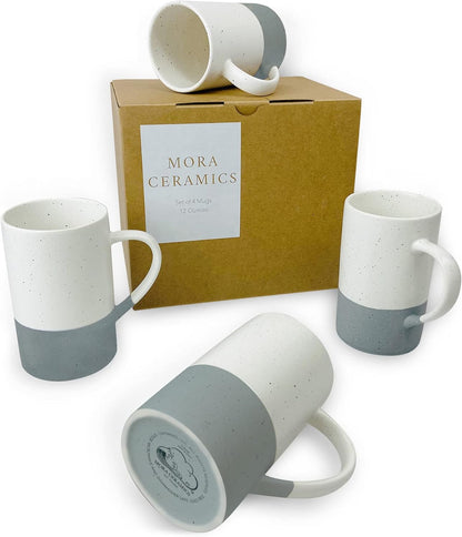 12oz Set 4 MORA Ceramics Coffee Mug of - Ceramic Tea Cups with Handle - Microwave and Dishwasher Safe, Perfect For Cup