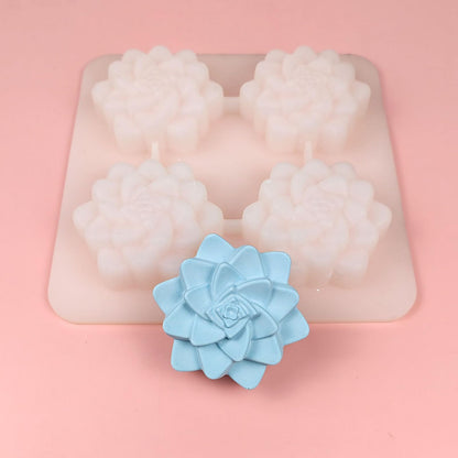 DD-life 2 Pcs 4 Cavity Succulent Plants Flower Silicone Molds,4 Cavities Flower Silicone Soap Molds for Handmade Soap Bath Bombs Candle Cake Decorating Candy Pudding Mousse Birthday Party Moulds