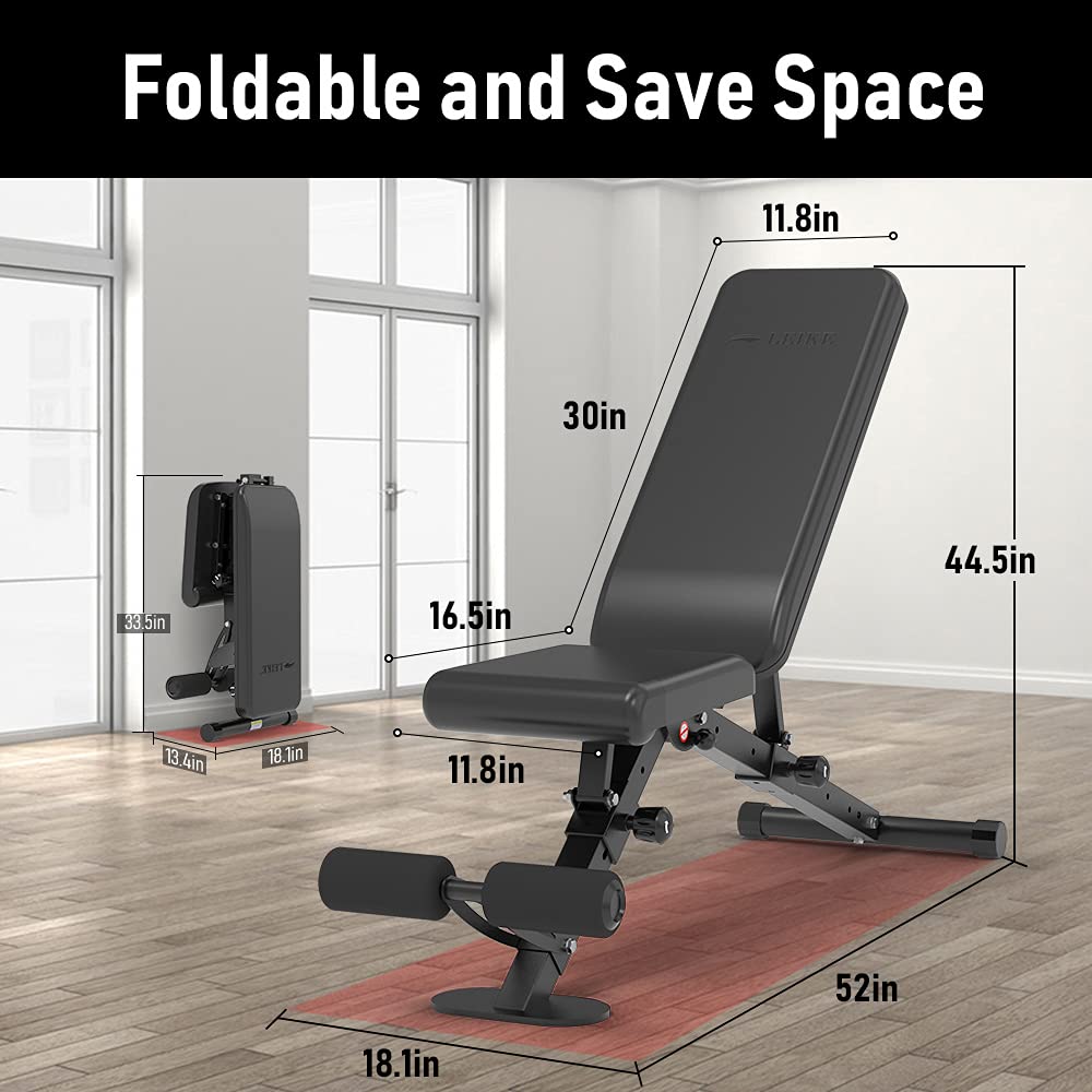 leikefitness Adjustable Weight Bench Foldable Workout Exercise Bench with Automatic Lock for Upright Incline Decline and Flat Full Body Exercise