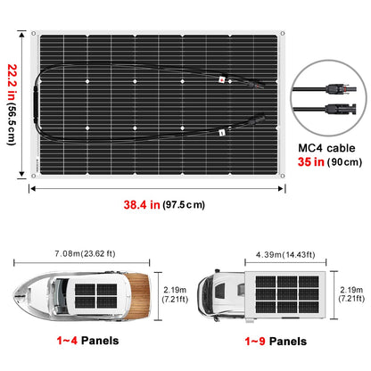DOKIO Semi-Flexible Solar Panel 100W 12V Bendable Thin Film Monocrystalline Lightweight(4.9lb) for Caravan RV Boat Camper Trailer