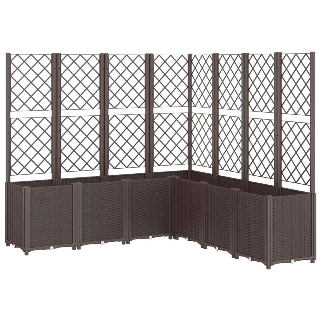 Yamxder Modular Garden Planter with Trellis 63 x 63 x 55 in Brown UV-Stable Polypropylene Raised Bed for Climbing Plants Modern Outdoor Box for Patio Balcony Terrace