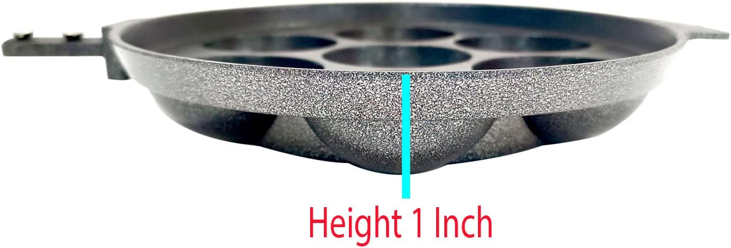 DBY Non Stick Appam Pan, 7 Cavity Aluminium Appachatty Paniyaram Maker with Stainless Steel Lid