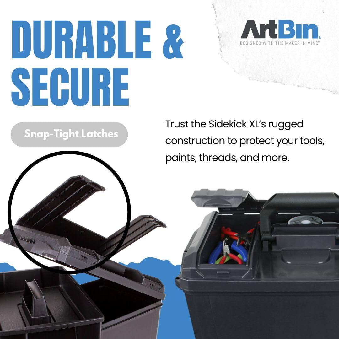 ArtBin 6917AB Sidekick XL Carrying Case, Portable Art & Craft Organizer with Handle, [1] Plastic Storage Case, Black