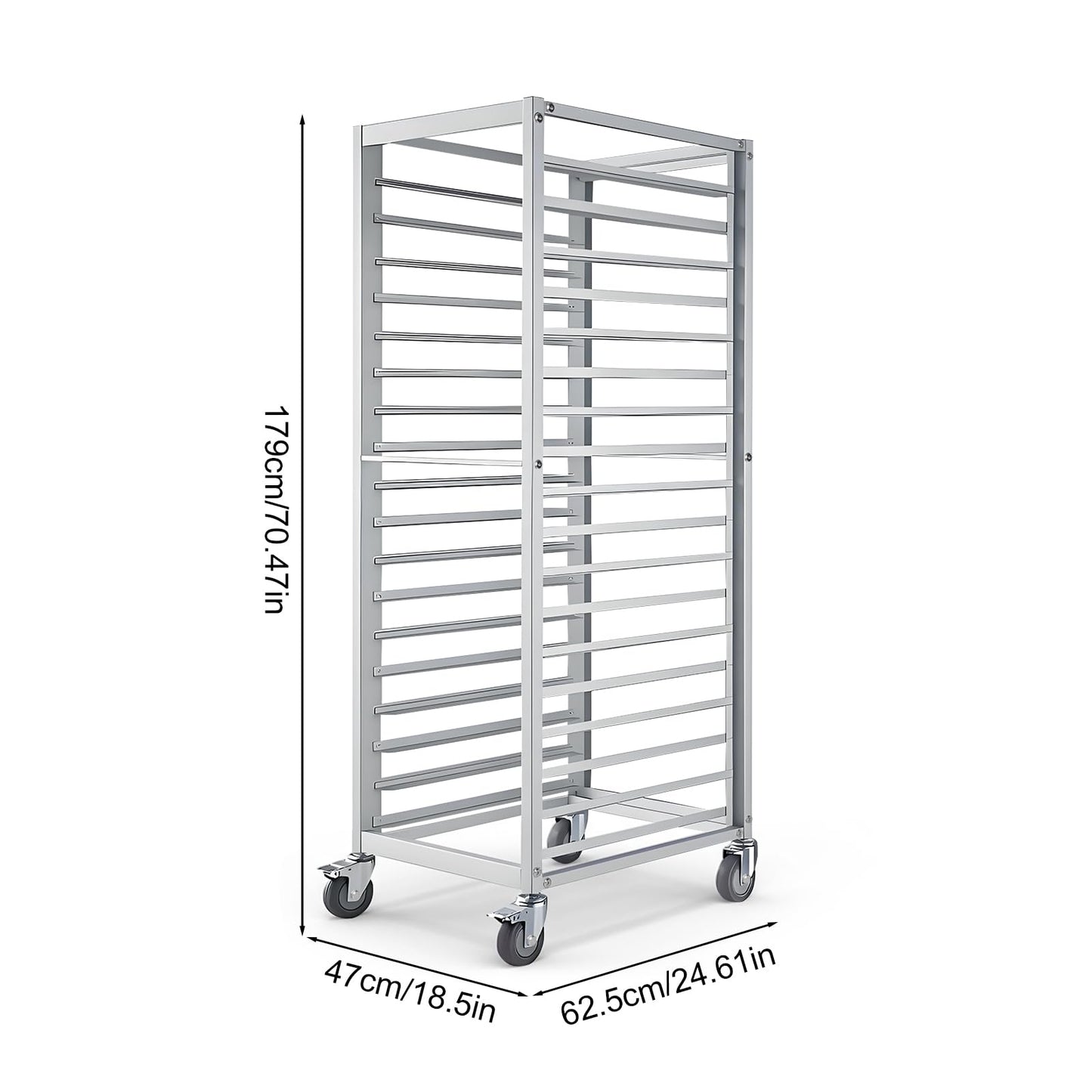 H Bun Pan Rack 18 Tier with Wheels, Commercial Bakery Racking of Aluminum for Full & Half Sheet - Kitchen, Restaurant, Cafeteria, Pizzeria, Hotel and Home