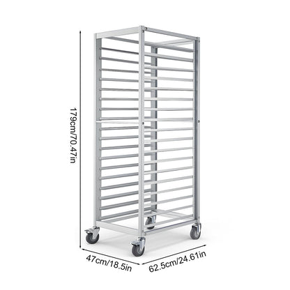 H Bun Pan Rack 18 Tier with Wheels, Commercial Bakery Racking of Aluminum for Full & Half Sheet - Kitchen, Restaurant, Cafeteria, Pizzeria, Hotel and Home