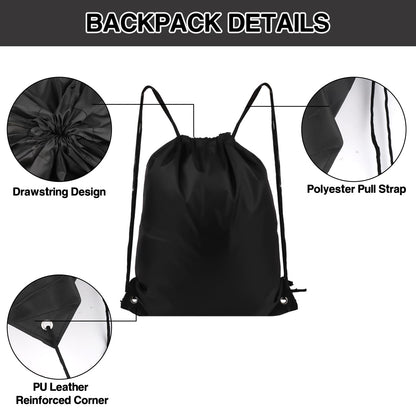 COIDEA 6Pcs Drawstring Backpacks, Medium, Black, Sports, Gym, Travel, Swimming, Beach (CBT6809-HSCSBB-X6)