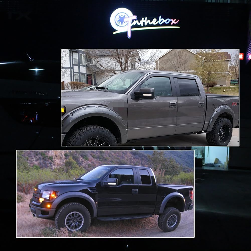 GTINTHEBOX Smoked Lens White LED Side Mirror Marker Turn Signal Light Lamp - Compatible with 2009-2014 Ford F150