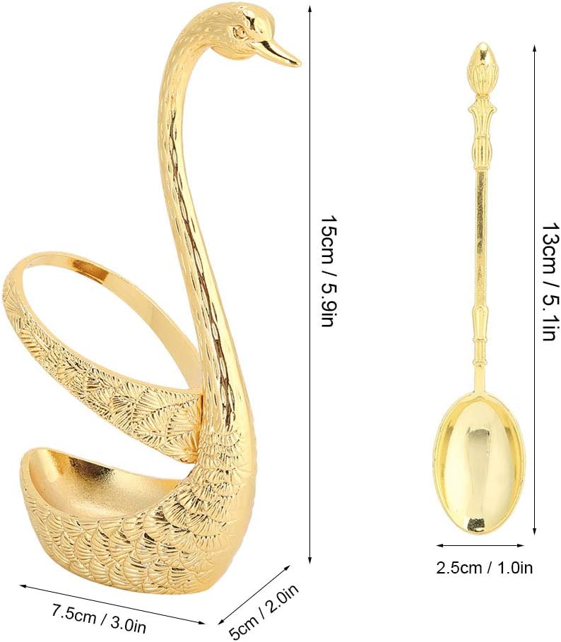 6pcs Coffee Spoon Set, Stainless Steel Mini Dessert Teaspoons with Swan Base Holder, Gold
