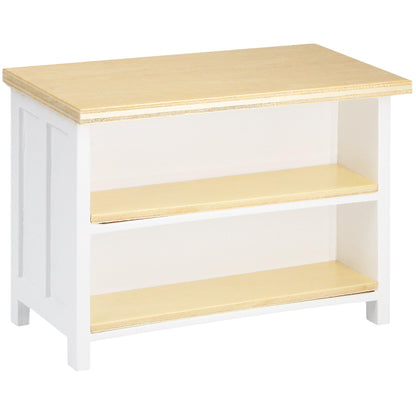 Miniature Dollhouse Kitchen Island, 1/12 Scale Wood Dining Table with Storage Shelves, Modern Furniture Accessories, Rectangular Mini Counter Shelving for Restaurant Pub Bar Decoration, White