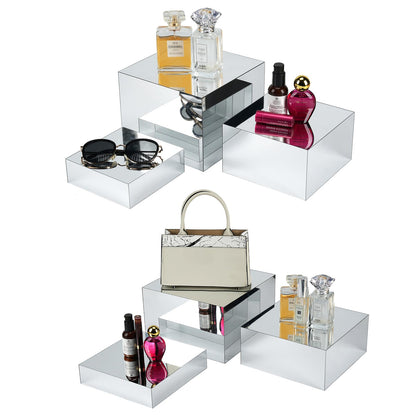 Silver Mirror Acrylic Display Risers, 6pcs Anti-Scratch Display Cubes, 4MM Thick Heavy Duty Square Boxes, Professional Showcase for Figures Statues Perfume Purse Jewelry Party Wedding Buffet Cake