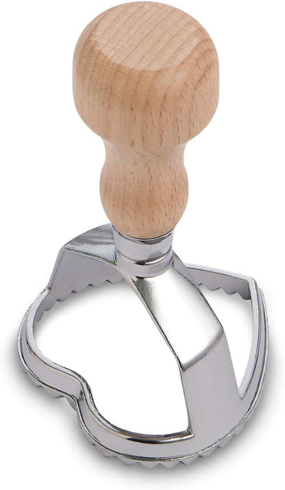 2.5-Inch Fantes Ravioli Maker Stamp With Wooden Handle, Fluted Heart Shape, For Homemade Pasta, Cookies, Everyday