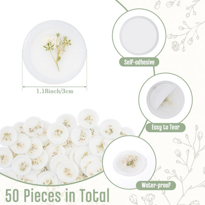 Qilery 50 Pcs Baby's Breath Wax Seal Stickers Dry Floral Self Adhesive Envelope Wax Seal Stamp Stickers Bulk for Wedding Invitation Bridal Shower Birthday Party Letter Greeting Card Gift Wrapping