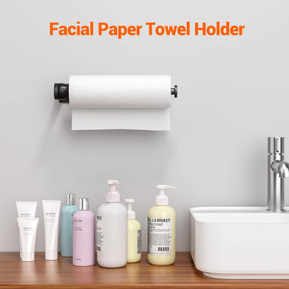 Paper Towel Holder Under Cabinet, Single Hand Operable Wall Mount with Damping Effect, Self-Adhesive or Drilled